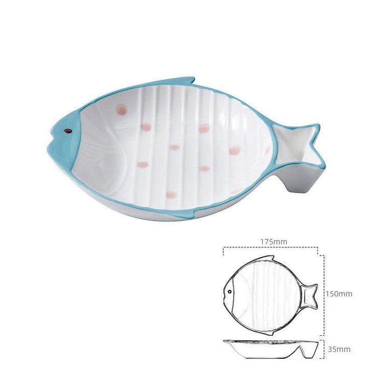 Fish-shaped Ceramic Plate Cat Food Feeding Bowl - ZEYTONCART