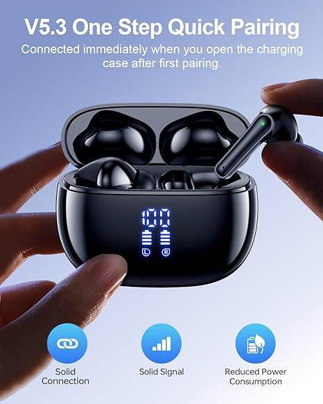 Wireless Earbuds Bluetooth Headphones, Ear Buds with Deep Bass, 40H Long Playtime, LED Power Display, - ZEYTONCART