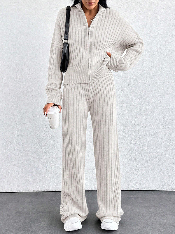 Autumn And Winter New European And American Women's Casual Loose Zip Top And Trousers Two-piece Set - ZEYTONCART