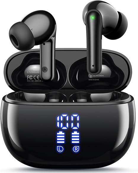 Wireless Earbuds Bluetooth Headphones, Ear Buds with Deep Bass, 40H Long Playtime, LED Power Display, - ZEYTONCART