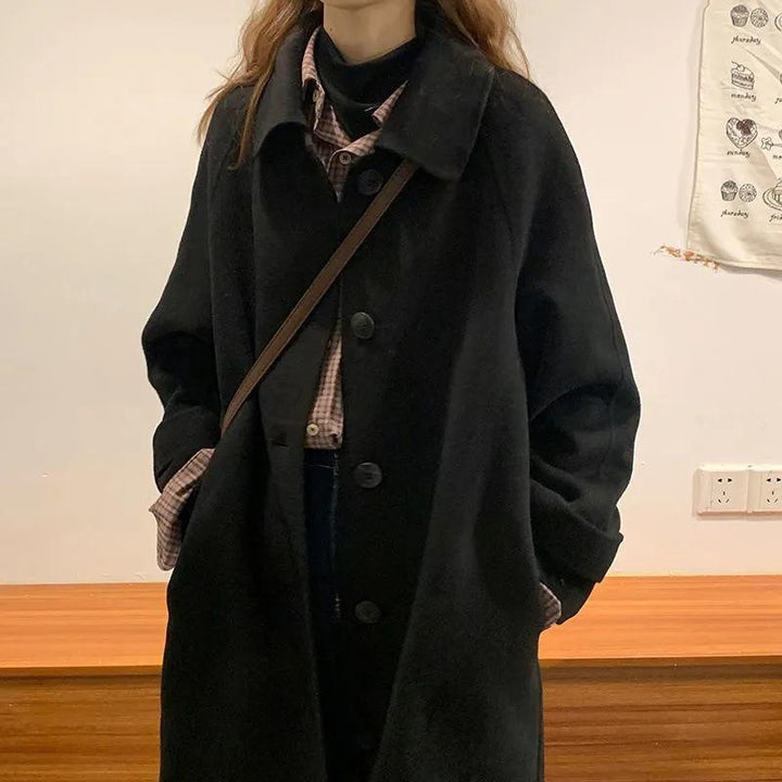Hepburn Style Autumn And Winter Black Woolen Coat Women - ZEYTONCART