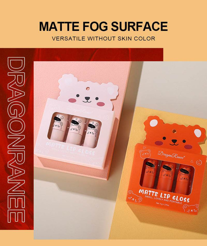 Fog Lip Dew Three Small Sets Of Boxes Matte Lip Glaze Matte Bear Lipstick No Stain On Cup - ZEYTONCART