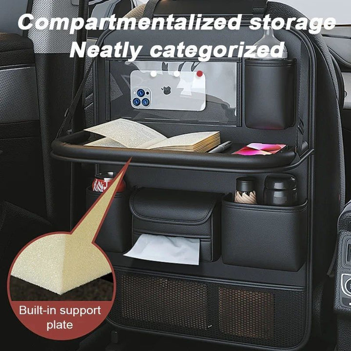 Car Seat Storage Bag Auto Back Seat Back Organizer With Foldable Table Tray PU Leather Tablet Holder Tissue Box Car Accessories - ZEYTONCART