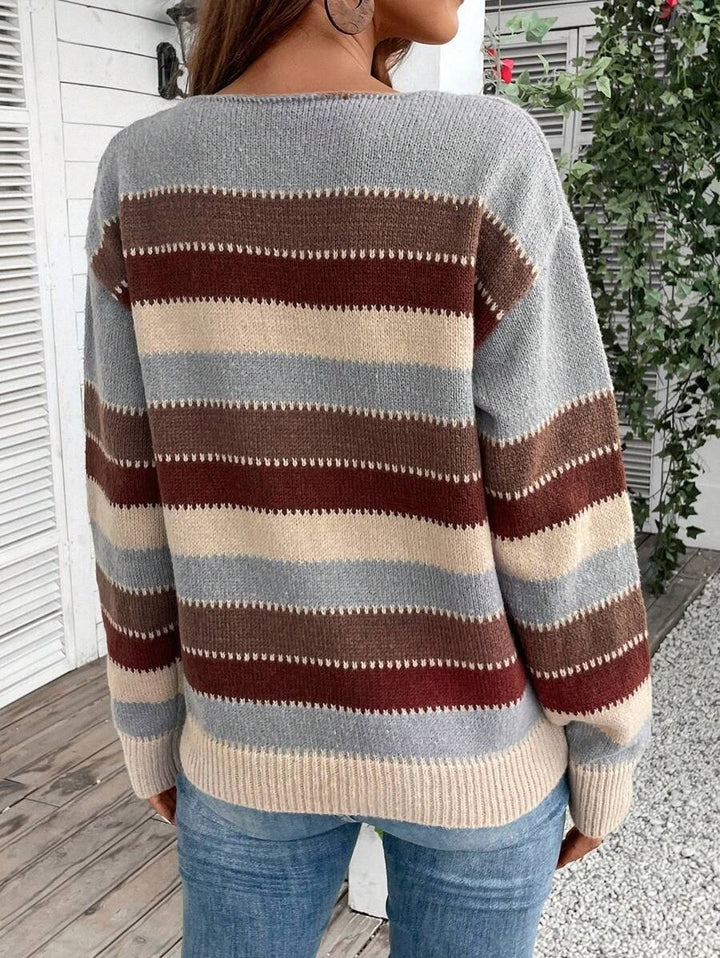 Ins Colorblock Striped Pullover Sweater Fashion Casual Long Sleeve Top Autumn And Winter Women's Clothing - ZEYTONCART