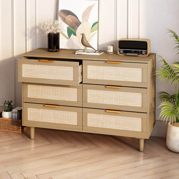 6 Drawers Rattan Dresser Rattan Drawer, Bedroom,Living Room - ZEYTONCART