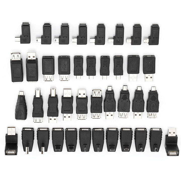 Pack of 40 Multiple USB2.0 Adapters Angled Mini Micro Type B Male Female Converters Connectors - ZEYTONCART
