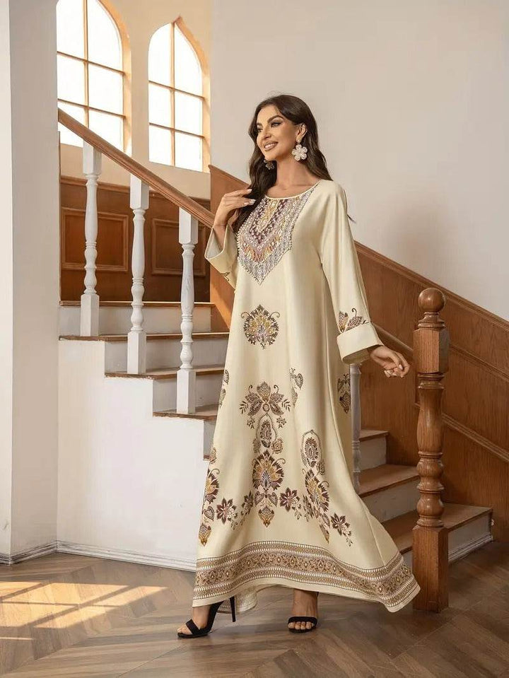 Elegant Floral Printed Abaya Middle Eastern Muslim Clothing For Women - ZEYTONCART