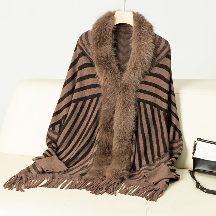 European And American Fall Winter Fashion Striped Tassel Knitted Shawl Cape - ZEYTONCART