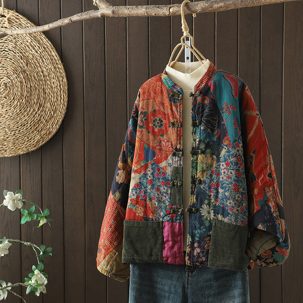 Retro Printed Coat For Women Autumn And Winter Artistic Cotton Cardigan - ZEYTONCART