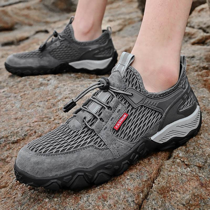 Men's Summer Leather Breathable Outdoor Sports Casual Shoes Non-slip Soft-soled Mesh Surface Hiking Shoes - ZEYTONCART