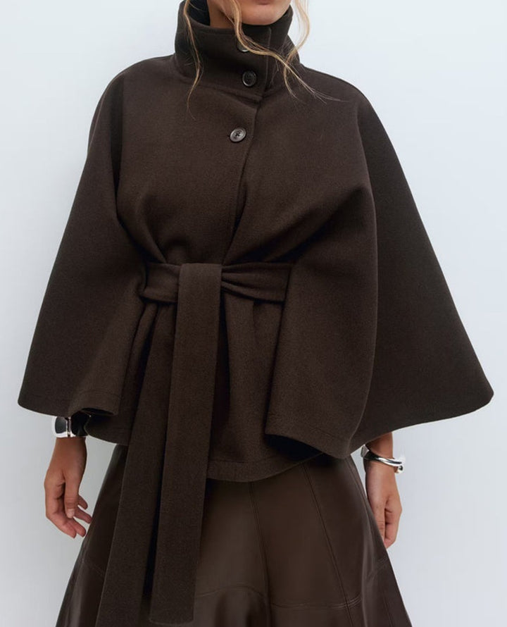 Winter High Neck Batwing Sleeve Coat With Belt Fashion Loose Elegant Button Top Trench Coat For Women Clothing - ZEYTONCART