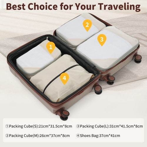 4 Piece Luggage Set With Compression Packing Cubes For Suitcase Expanable Spinner Wheels Lightweight Suitcase With TSA Lock 16 IN 20IN 24IN 28IN - ZEYTONCART