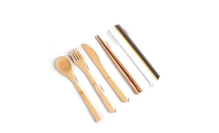 Bamboo Utensils Wooden Travel Cutlery Set Reusable Utensils With Pouch Camping Utensils Zero Waste Fork Spoon Knife Flatware Set - ZEYTONCART