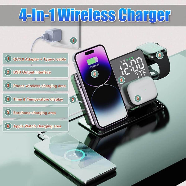 Two-in-one Wireless Rechargeable Alarm Clock 15W Thermometer - ZEYTONCART
