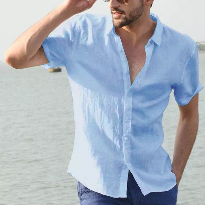 Summer Short-sleeved Shirt Casual Button Tops Men Clothing - ZEYTONCART