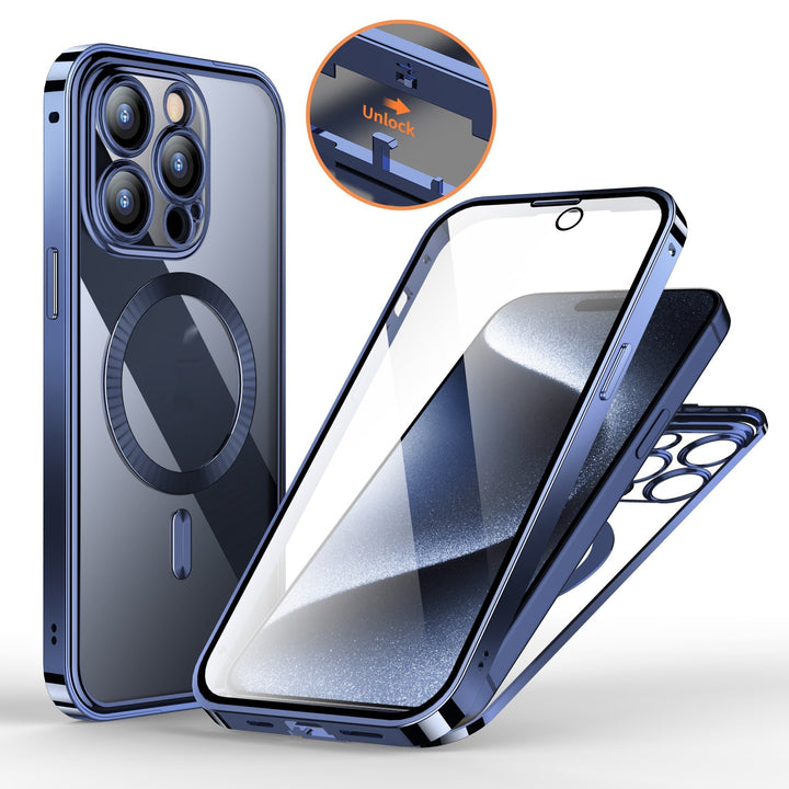 Anti-Privacy Metal Buckle Magnetic Support Wireless Charging Double-Sided Lens Full Cover Phone Case Protective Cover - ZEYTONCART