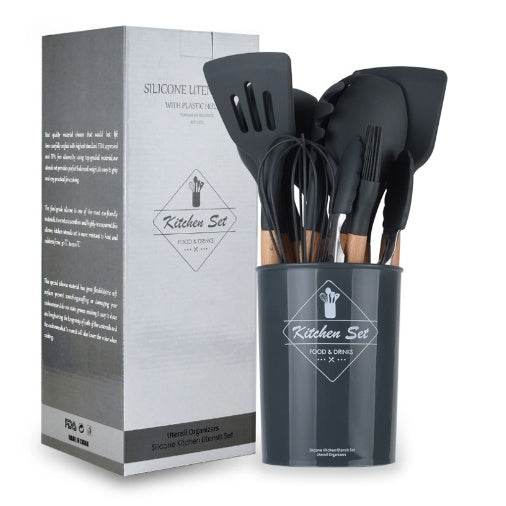 Wooden Handle Silicone Cooking Utensils Set - ZEYTONCART