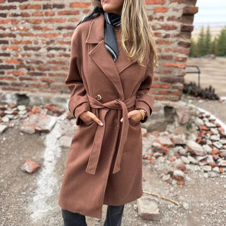 Autumn And Winter Lacing Cardigan Casual Long Sleeve Lapel Woolen Pocket Coat Women - ZEYTONCART