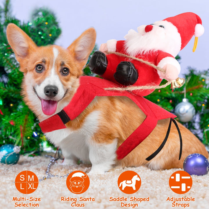S-M-L-XL Options -- 1Pc Pet Christmas Costumes Red Winter Coat For Dog Riding Santa Claus With Bell Clothes New Year Outfit Cosplay Costumes Party Dress Up For Cats - ZEYTONCART