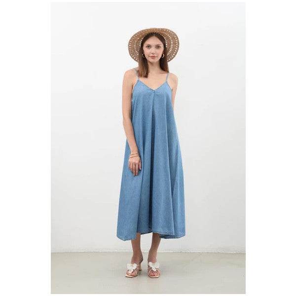 Women's Thin Strapped Jean Dress - ZEYTONCART
