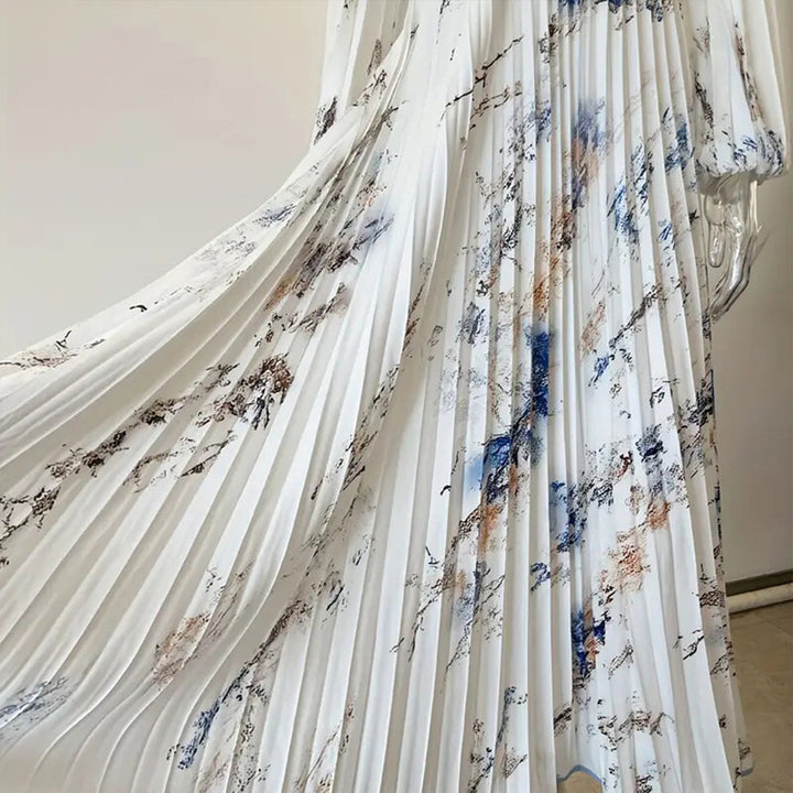 Women's Floral Print V-Neck Long Sleeve Maxi Dress A-Line Flowy Ruffled For Spring&Summer Vacation & Evening Party - ZEYTONCART