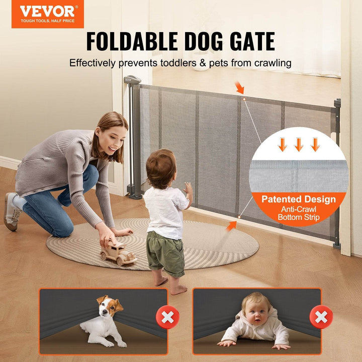 VEVOR Retractable Baby Gate,  Tall Mesh Baby Gate, Extends Up To 60 Wide Retractable Gate For Kids Or Pets, Retractable Dog Gates For Indoor Stairs, Doorways, Hallways, Playrooms, Gray - ZEYTONCART
