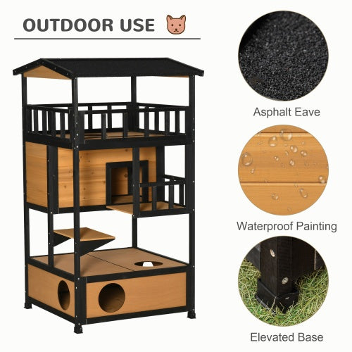 Wooden Outdoor Cat House, Wild Cat Shelter Kitten Tree - ZEYTONCART