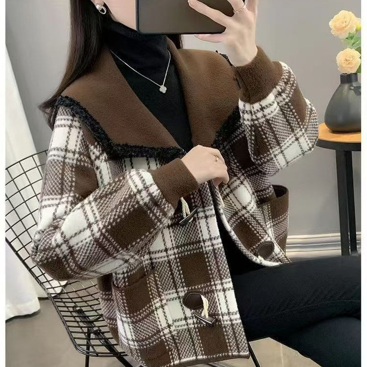 Autumn And Winter Imitation Double-faced Woolen Goods Plaid Sweater - ZEYTONCART