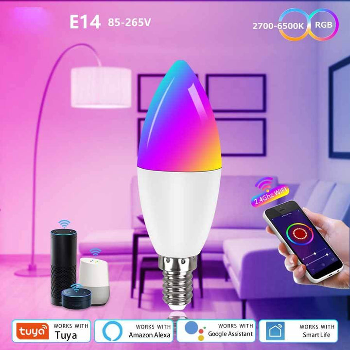 Smart WifI Led Lamp E14 RGB CW WW Led Bulb Dimmable 85-265V Voice Control Light Bulbs Alexa Google Home For Home Decorative - ZEYTONCART