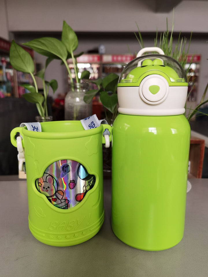 Double-layer Stainless Steel Vacuum Mug Bottle With Leather Case Bouncing Cup - ZEYTONCART