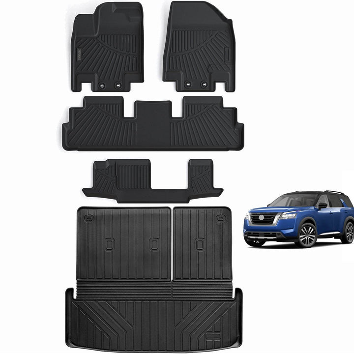 Floor Mats & Cargo Liners Backrest Mats Compatible For 2022-2024 Nissan Pathfinder 3 Row Floor Liners And Big Trunk Mat TPE-Black -Pathfinder 8 Seats - ZEYTONCART