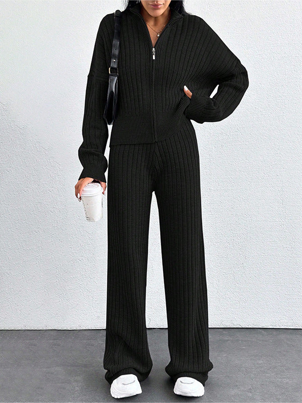 Autumn And Winter New European And American Women's Casual Loose Zip Top And Trousers Two-piece Set - ZEYTONCART