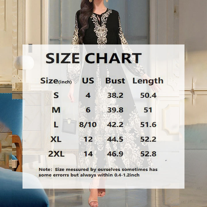 Women's Bohemian Floral Print Dress Ethnic Middle Eastern Style Long Sleeve Tiered Maxi Dress With Drawstring Waist - ZEYTONCART