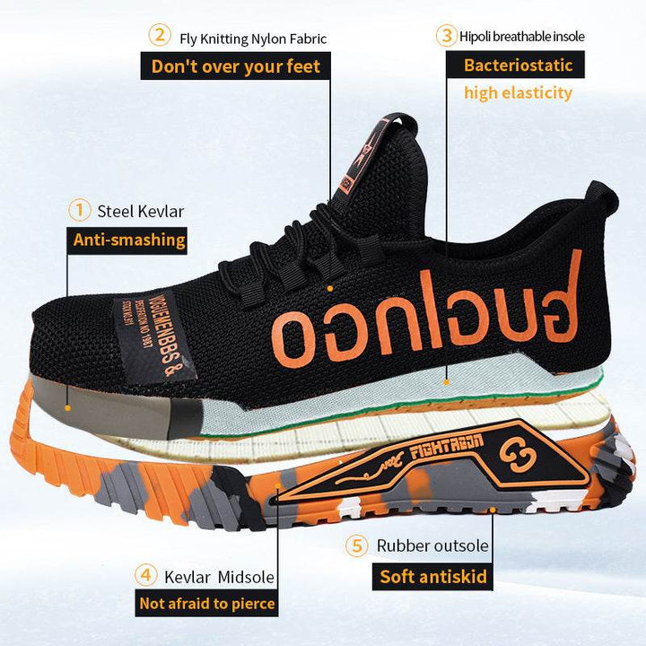 Indestructible Steel Toe Work Shoes For Men Letter Print Puncture Proof Sneakers - ZEYTONCART