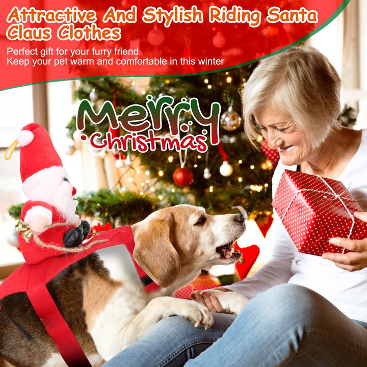 S-M-L-XL Options -- 1Pc Pet Christmas Costumes Red Winter Coat For Dog Riding Santa Claus With Bell Clothes New Year Outfit Cosplay Costumes Party Dress Up For Cats - ZEYTONCART