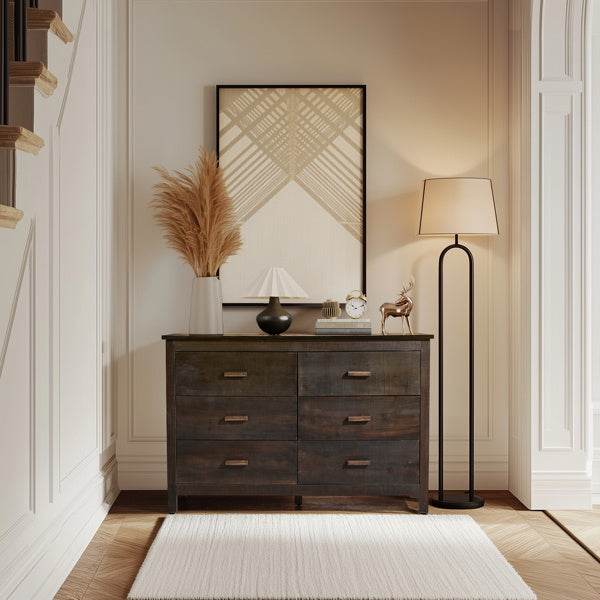 Brown MDF Veneer 120x40x80 Double-row Six-drawer Chest Of Drawers - ZEYTONCART