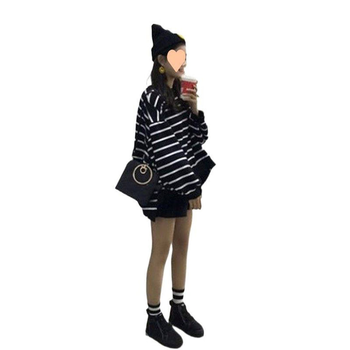 Women's Loose Autumn And Winter Thermal Bottoming Shirt Striped T-shirt - ZEYTONCART