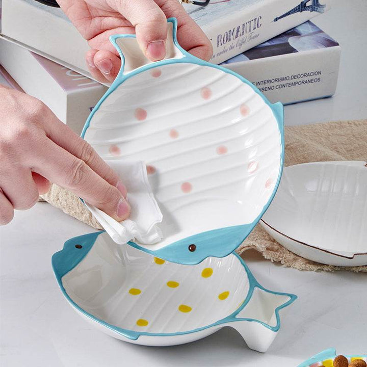 Fish-shaped Ceramic Plate Cat Food Feeding Bowl - ZEYTONCART