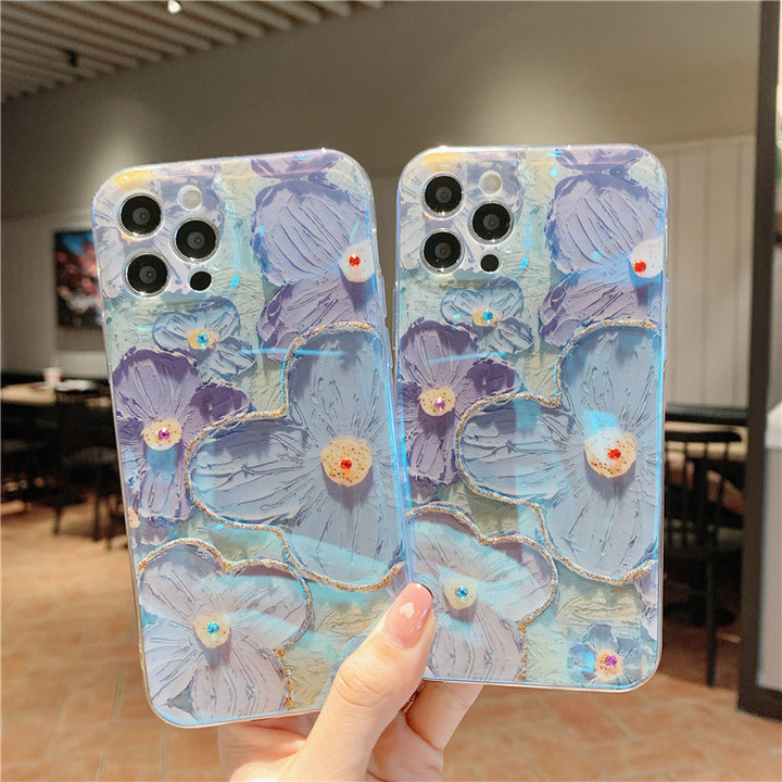 Oil Painting Purple And Blue Daisy Flower Phone Case - ZEYTONCART