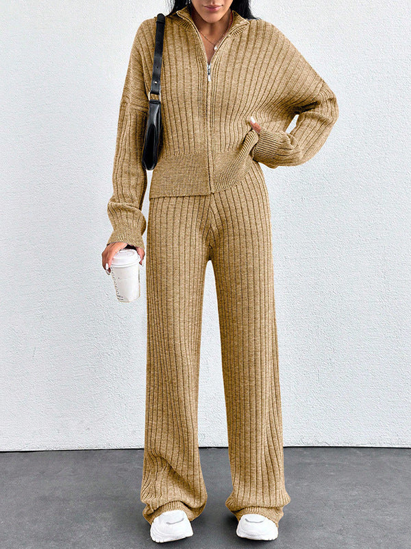 Autumn And Winter New European And American Women's Casual Loose Zip Top And Trousers Two-piece Set - ZEYTONCART