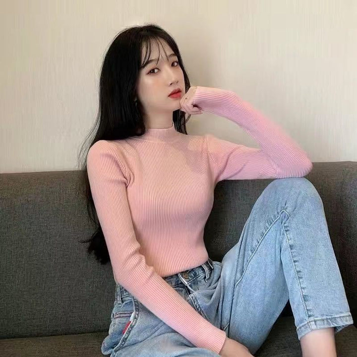 Autumn And Winter New Half Turtleneck Slim Fit Long Sleeve Inner Wear Knitwear For Women - ZEYTONCART