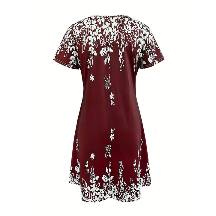 Women's Summer Boho Dress Vintage Floral Print Short Sleeve T-Shirt Sundress Beach Casual Dress - ZEYTONCART