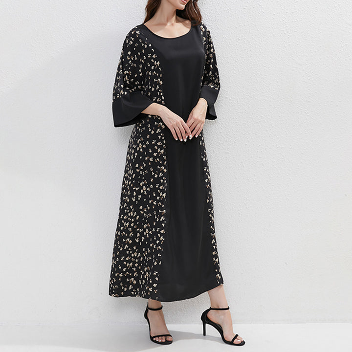 Women's Plus Size Floral Print Tunic Dress With Belt, Middle Eastern Style Muslim Long Dress - ZEYTONCART