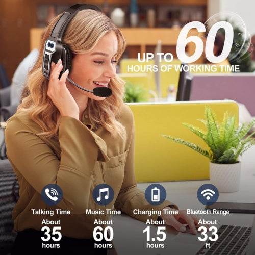 Trucker Bluetooth 5.2 Wireless Headset With Noise Cancelling Mic For Phones PC - ZEYTONCART