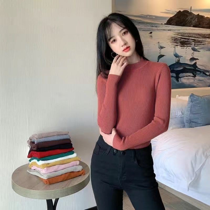 Autumn And Winter New Half Turtleneck Slim Fit Long Sleeve Inner Wear Knitwear For Women - ZEYTONCART