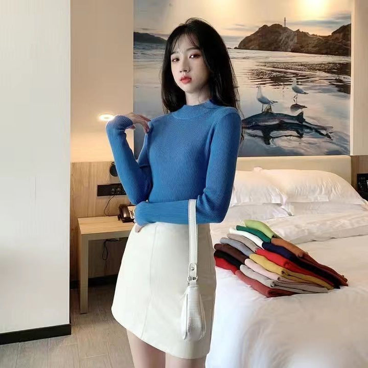 Autumn And Winter New Half Turtleneck Slim Fit Long Sleeve Inner Wear Knitwear For Women - ZEYTONCART
