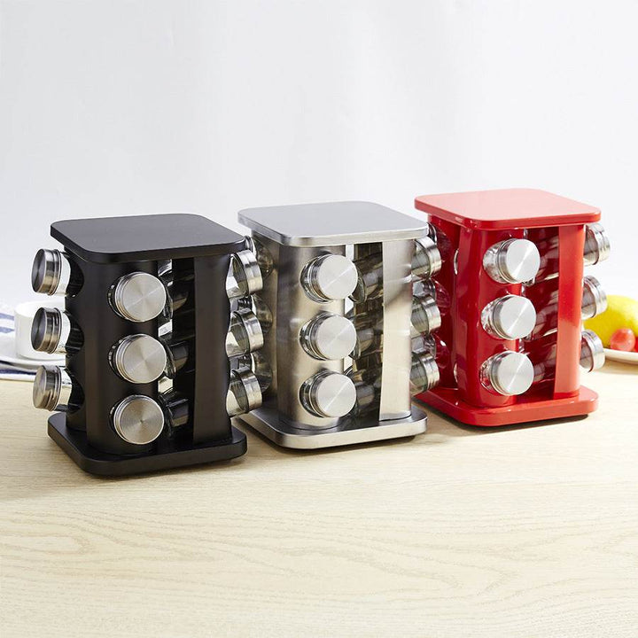 Spice Rack Kitchen Glass Seasoning Salt Pepper Sugar Jars And Stainless Steel Rack Holder Kitchen Storage Spice Rack - ZEYTONCART
