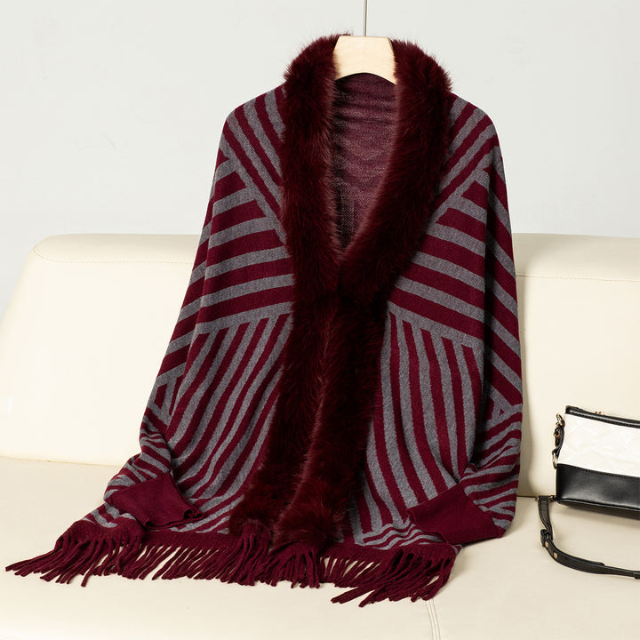 European And American Fall Winter Fashion Striped Tassel Knitted Shawl Cape - ZEYTONCART