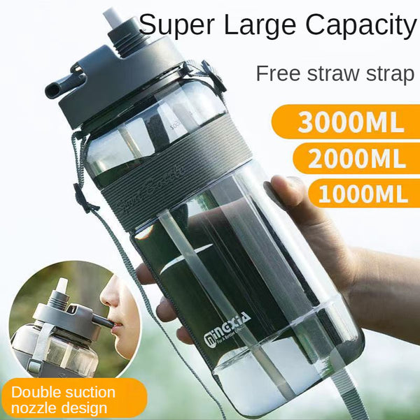 Summer Large-capacity Plastic Water Cup With Straw Strap Outdoor Portable - ZEYTONCART