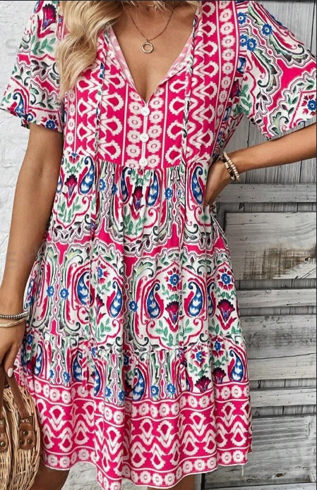 Unity Tied Leisure Vacation Dress With Doll Floral Pattern - ZEYTONCART